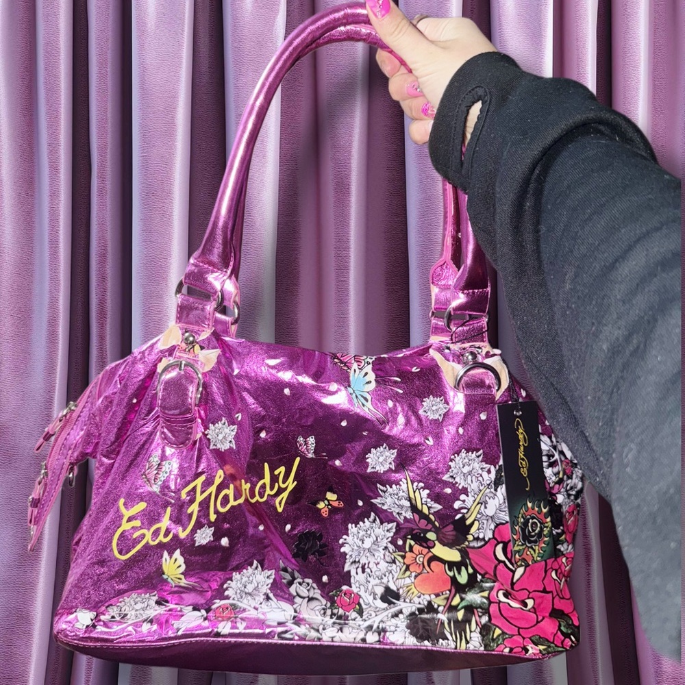 Ed Hardy Purple Floral Shoulder Bag